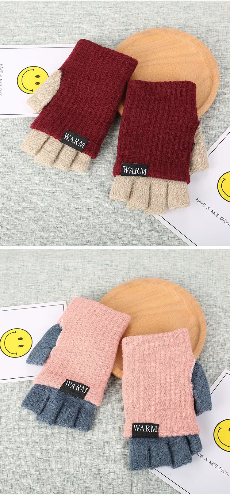 Для женщин шерстяной Половина Finger перчатки мужские зимние теплые 2018 модные корейские взрослых Вязание наручные варежки