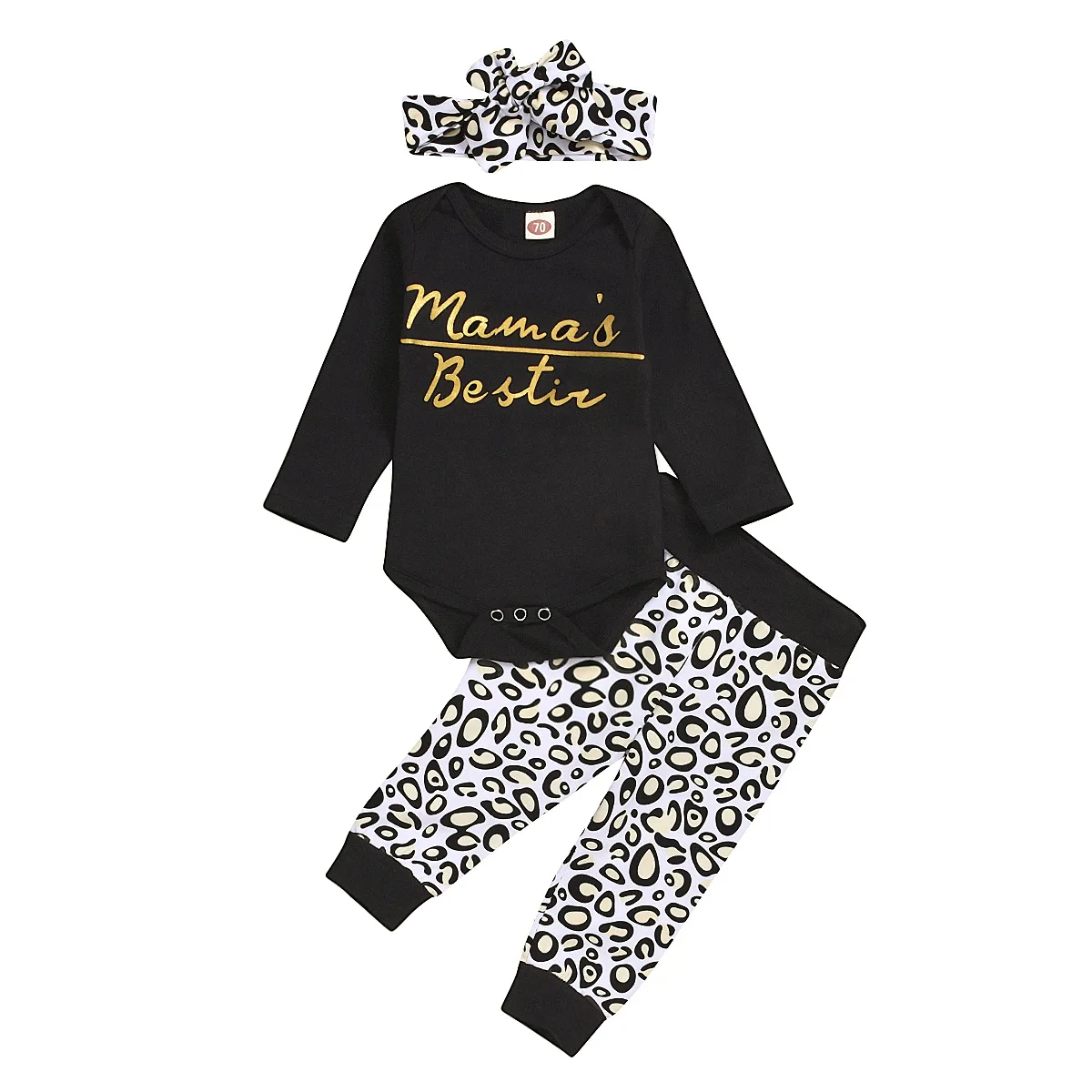 3PCS Newborn Baby Boy Girl Long Sleeve Mama Is Bestie Clothes Romper Jumpsuit Tops Leopard Pants Leggings Outfit Autumn Warm | Детская