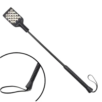 53CM Rivet Black Leather Fetish Whip Spanking Paddle Bondage Riding Crop Whip BDSM Adult Game For Couple Flirting Sex Toy 4