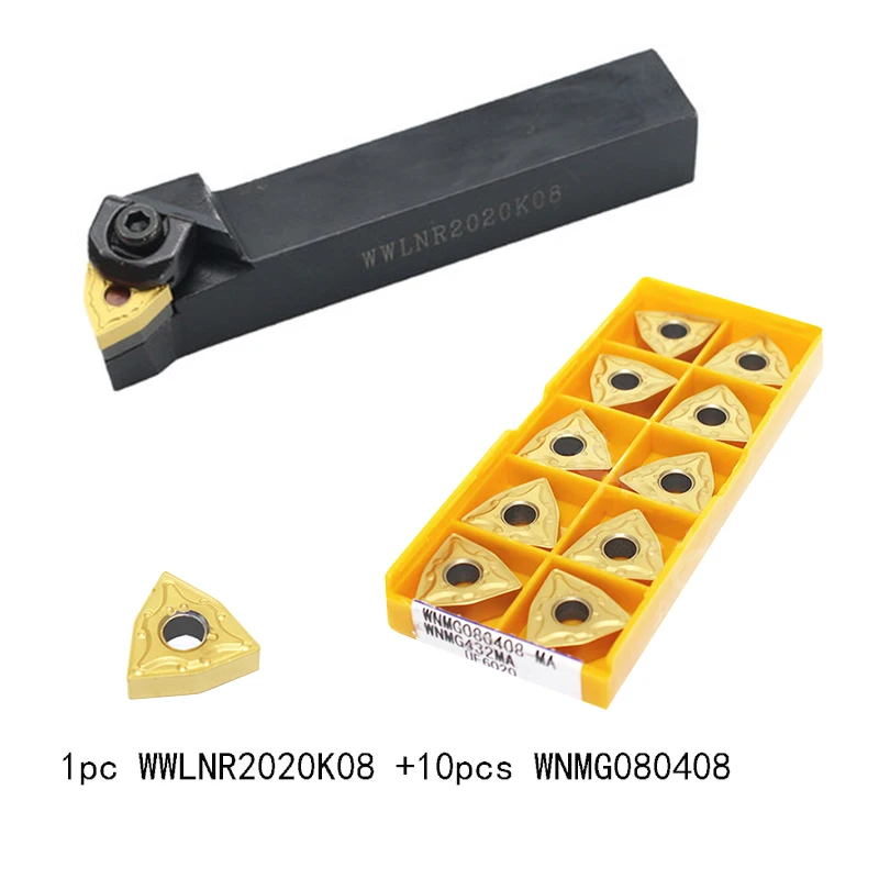 

Turning tool with 1 unit WWLNR2020K08 boring Bar 10 units WNMG080408 insert L3.0 L4.0 key