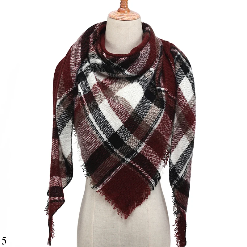Дизайн брендовый женский шарф модный клетчатый вязаный кашемировый шарф зимние женские шали треугольная Пашмина Бандана Платок