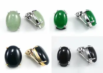 

Light Green Jade Black Agate Oval Beads Clip-On Earrings