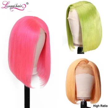 

Pink Green Yellow Bob Wig Colored Lace Front Wigs Human Hair Lace Front Wig Brazilian Remy Human Hair Short Wigs for Women