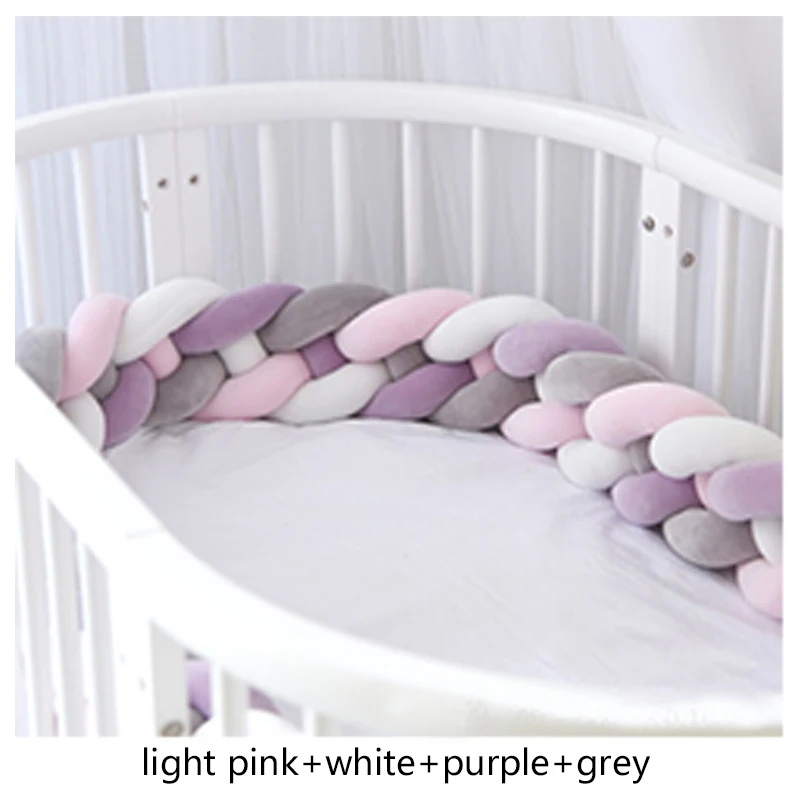 pink purple grey 220 см бампер для детской кровати, четыре слоя, Узелок, ручная работа, длинный Узелок, Плетеный плюшевый детский протектор, детская кроватка, Узелок, подушка, декор для комнаты - Цвет: pink purple grey