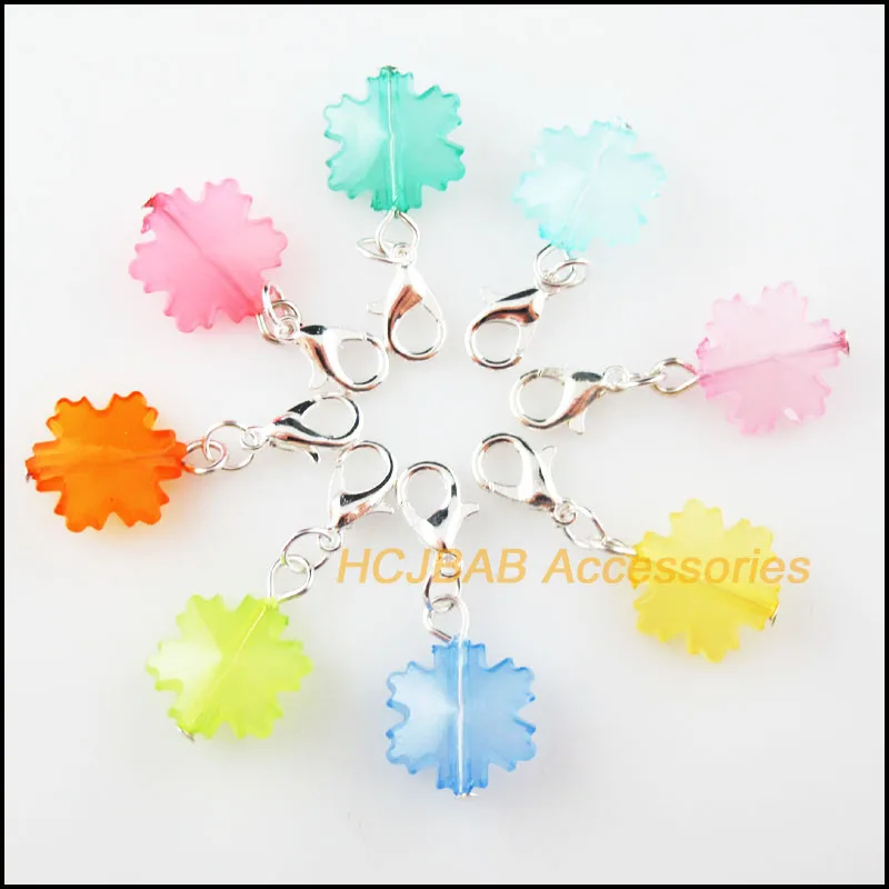 

16 New Acrylic Leaves With Silver Plated Clasps Charms Mixed Jelly Pendants