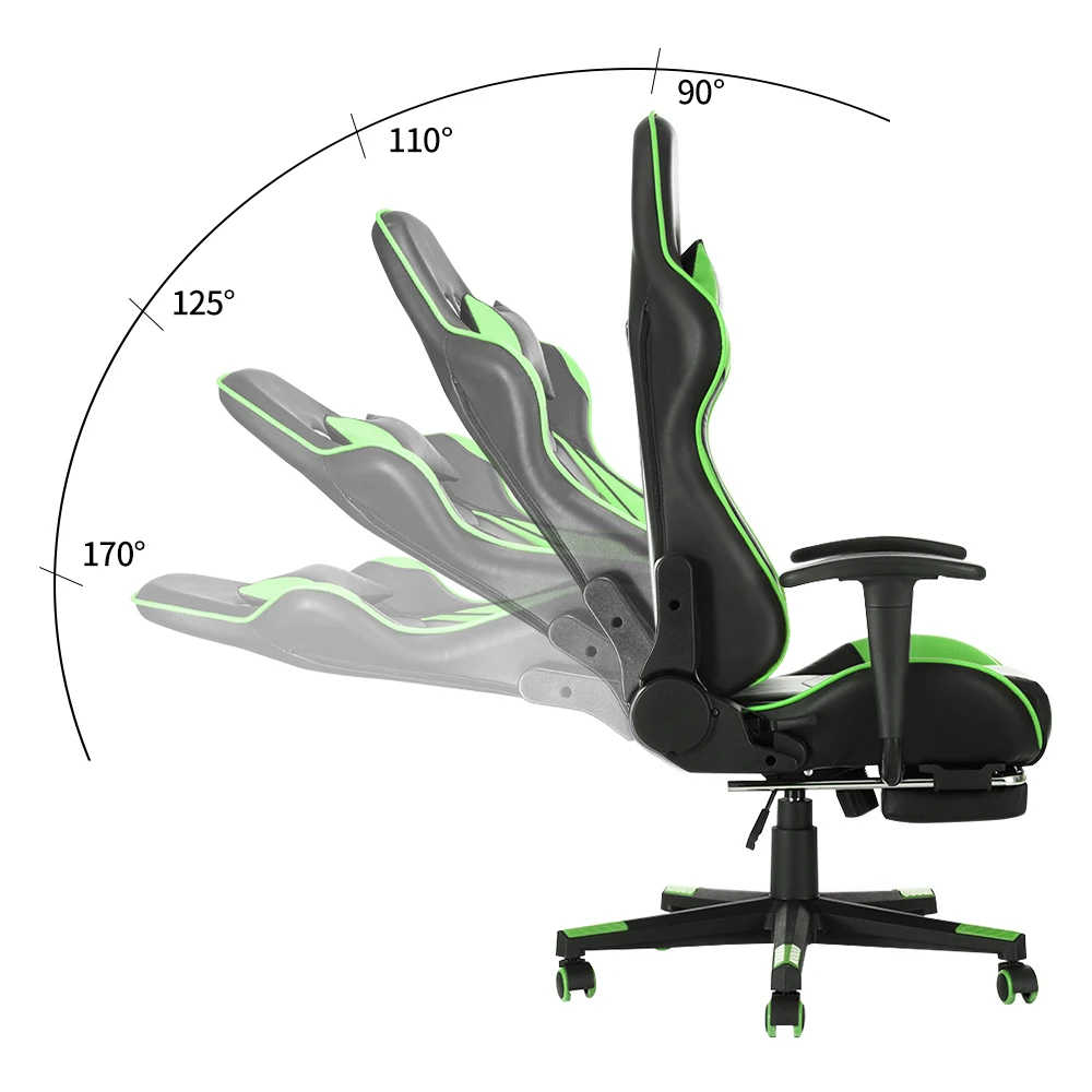Gaming Sport Chair Swivel Gas Lift Lockable Reclining Chair with 5 Wheels Office Chair Adjustable Seat Height Pu Leather Seater