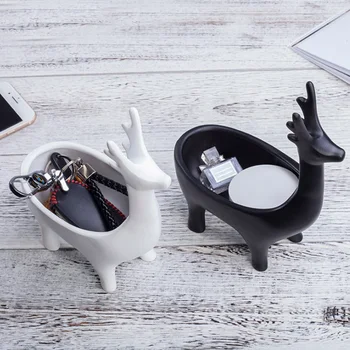 

New Jewelry Storage Box Cute Deer Shape Home Decoration Key Organizer Plant Flower Pot Home Office Decoration Black