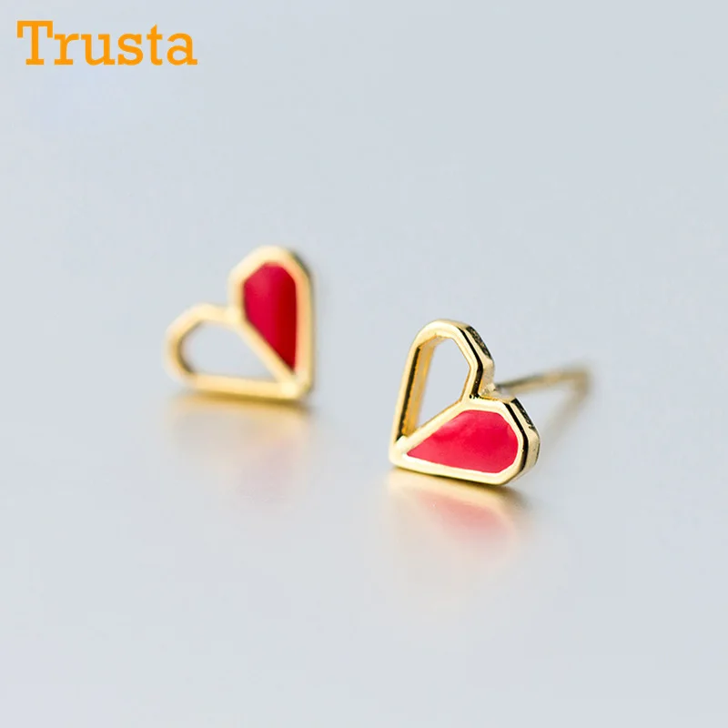 Trusta, 925 пробы, серебряные, Женские Ювелирные изделия, модные милые миниатюрные золотые, красные, выдалбливают сердце, серьги-гвоздики для дочери, девушек, леди, DS162