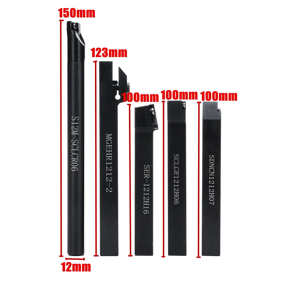 

12MM Shank 5Pcs Turning Holder Tool set With Blade&Wrench For Turning Tool Lathe & CNC 40Cr Alloy Steel