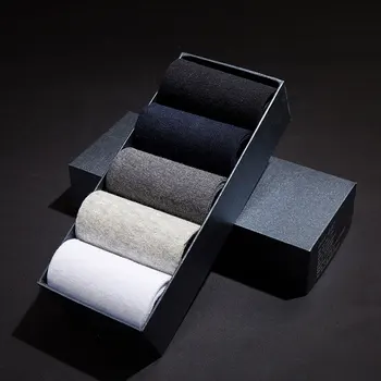 

5 pairs Men's Cotton Socks Plus Size Black Business Men Socks Breathable Spring Summer Autumn for Male gift box