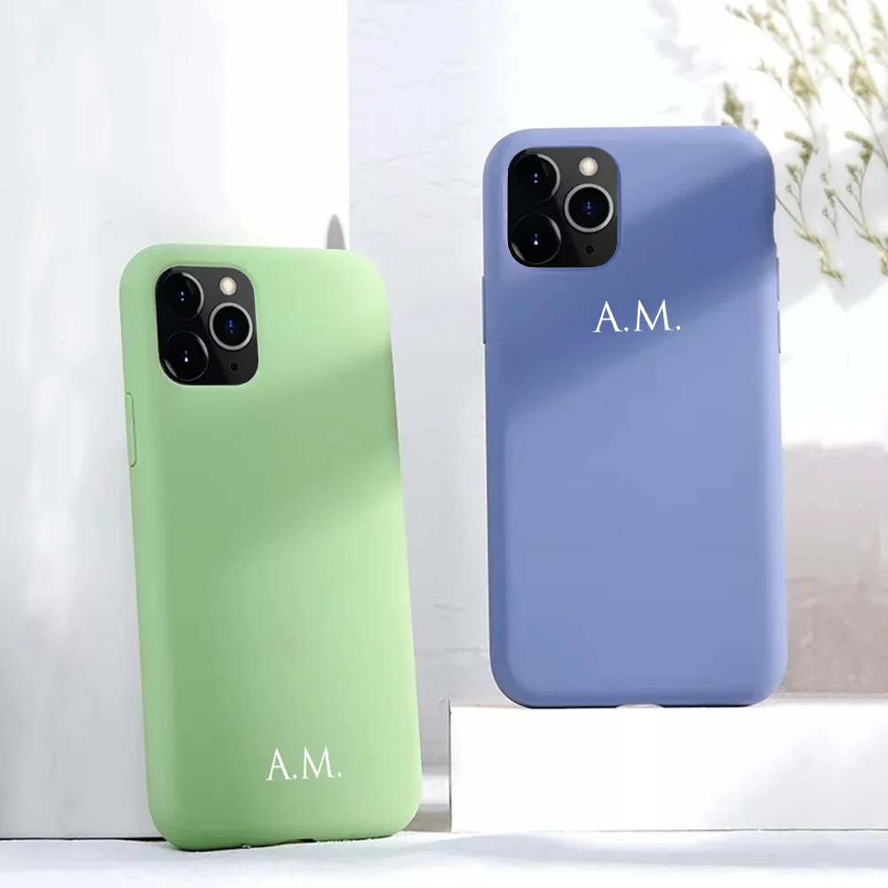 Name Initials Liquid Silicone Phone Case for iphone 13 Case 14 11 12 Pro Max 8 Plus SE 2020 Couple Gift Funda X XS XR 6 7|Phone Case & Covers| - AliExpress