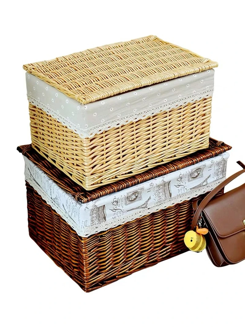 Pastoral groceries small large wicker storage baskets with lids