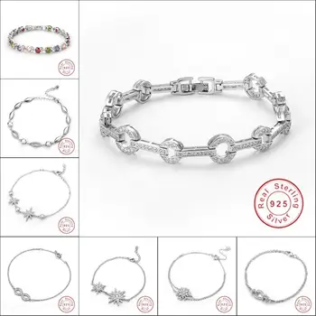 

Eight styles 18+5cm Long Snake Chain Bracelet Bangle Luxury 100% Solid 925 Sterling Silver Diamond Wedding Jewelry for Women