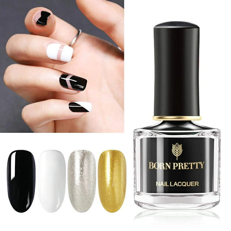 

BORN PRETTY 6ml Colorful Nail Polish Black Red White Pure Nail Color Varnish Gel 5Colors Nails Art DIY Design 1 Bottle