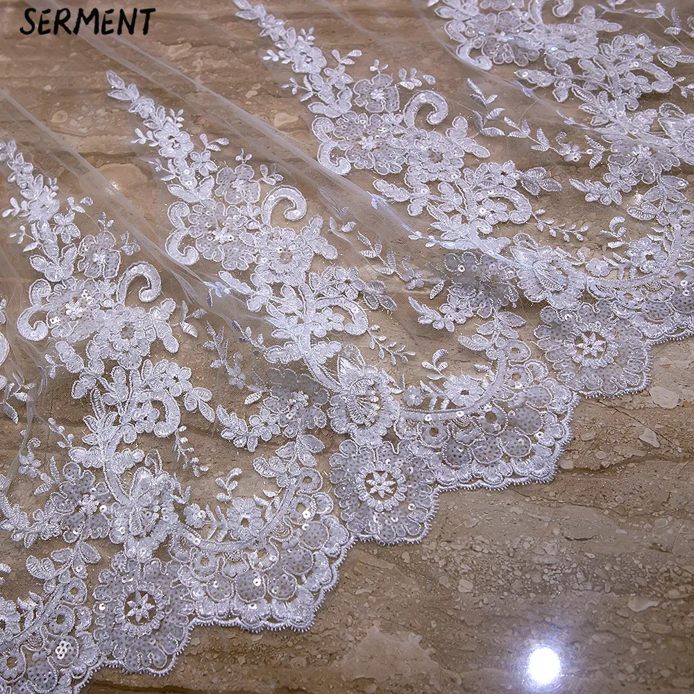 SERMENT New Sequined Lace Edge Veil One-Layer 300cm Wide and 400cm Long Cathedral Veil Wedding Accessories SERMENT New Sequined Lace Edge Veil One-Layer 300cm Wide and 400cm Long Cathedral Veil Wedding Accessories