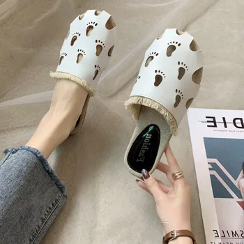 

2020 Summer New PU Ladies Slippers Cover Toe Slip-on Ladies Office Shoes Baotou Hollow Soft Bottom Women Sandals Slides