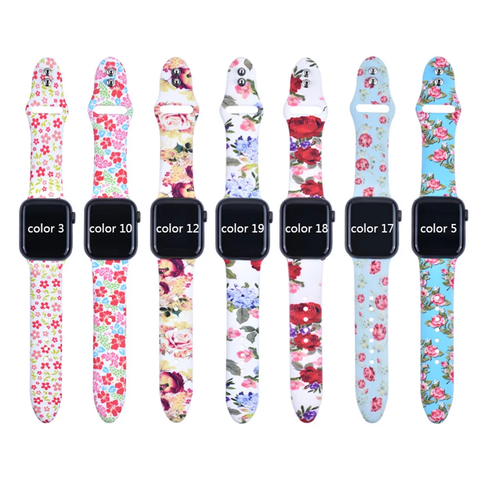 Ремешок для часов Apple watch Series 5 4 3 2 1 40 мм 44 мм цветочный силиконовый браслет с печатным ремешком для i watch Series 5 4 3 2 1 38 мм 42 мм