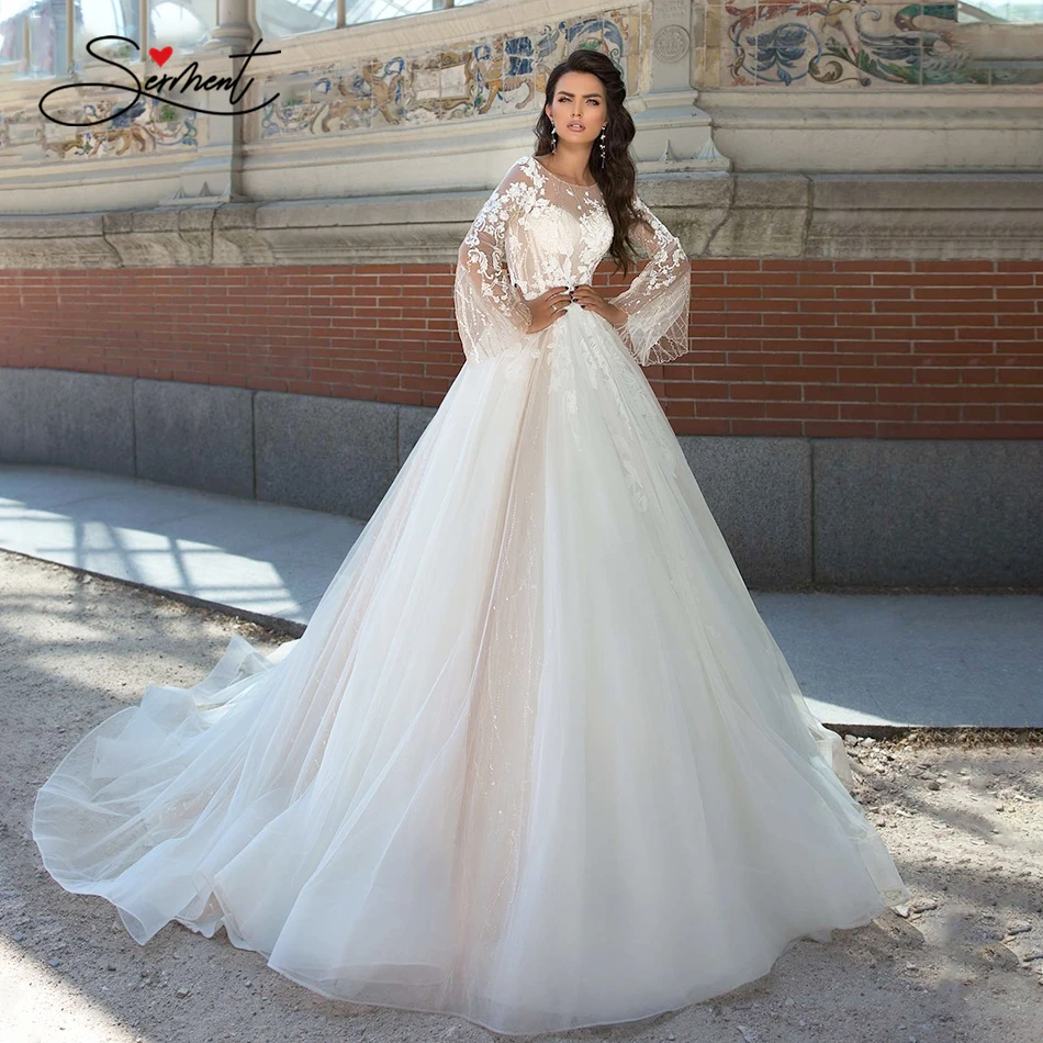 BAZIIINGAAA Wedding Dress Long Sleeve Turtleneck Flare Lace Noble Applique Muslim Brides Support Tailor-made | Свадьбы и торжества