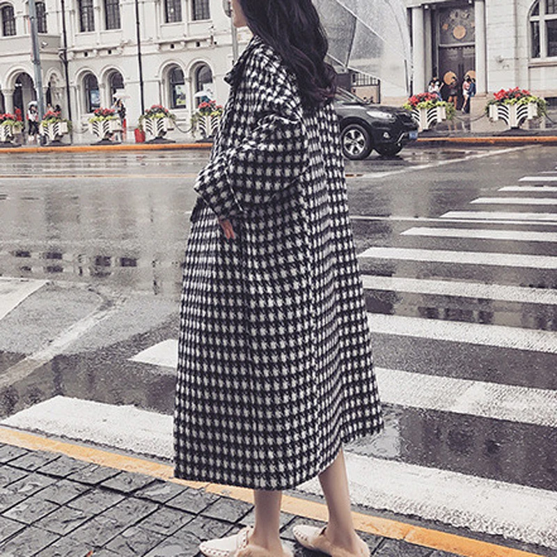 Heydress осеннее женское модное клетчатое шерстяное пальто, женское Свободное длинное шерстяное пальто, зимний Тренч, однобортное пальто