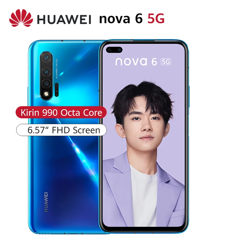 Оригинал huawei Nova 6 5G NR 8 ГБ 128 Kirin 990 четыре ядра 57 дюймов 2400x1080 P полный экран 3 камеры