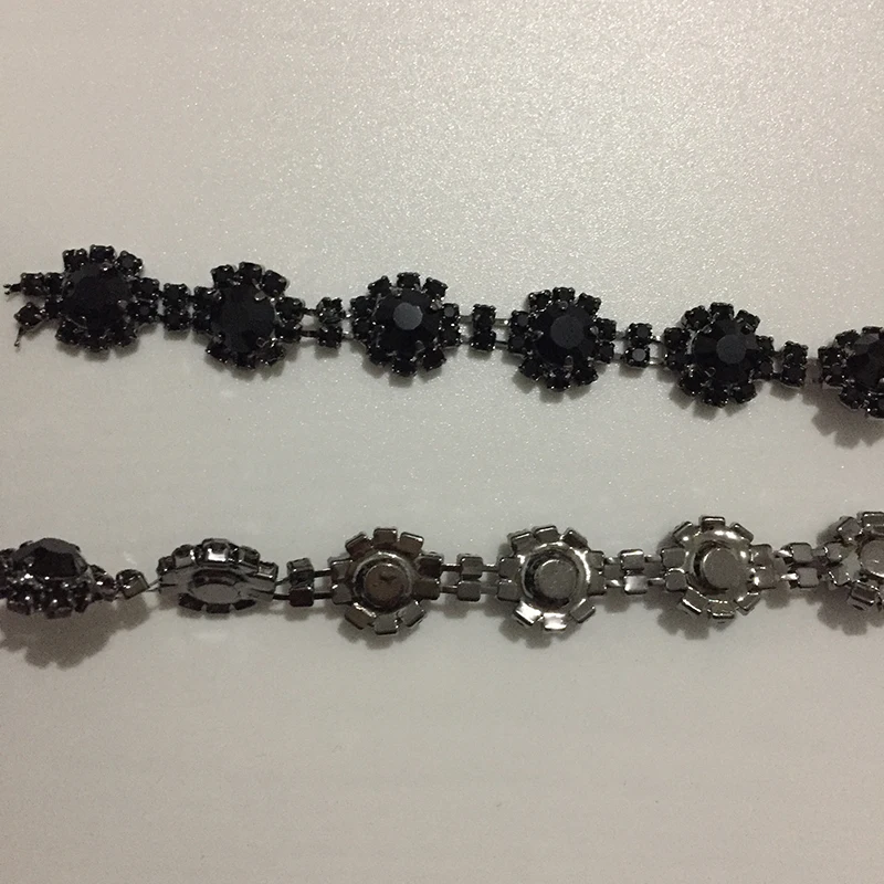 5Yards Glitter Bridal Rhinestone Chain Trim Black Crystals Rhinestone Applique Diamante Banding