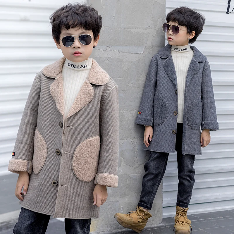 Детское повседневное шерстяное пальто; сезон осень-зима; Красивая бархатная верхняя одежда для мальчиков; Детский плащ с карманами; X498