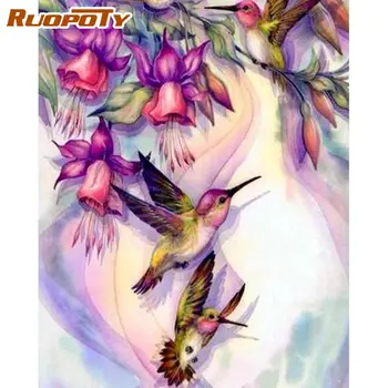 

RUOPOTY Four Birds On Tree Animal Paint By Numbers Kits For Adults Home Decoration HandPainted Diy Gift Acrylic Pigment Draw Art
