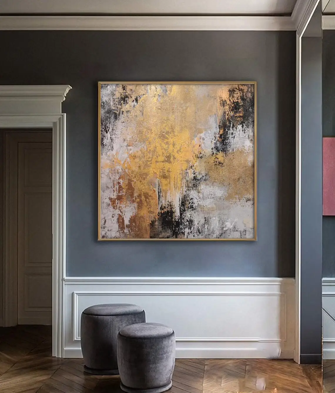

Hand Painted Minimalist Wall Art Extra Large Abstract Painting Gold Canvas Painting Grey Canvas Painting Wall Art Home Decor