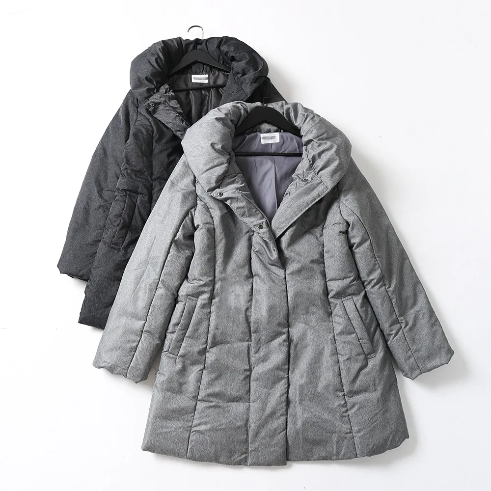 

O1121 Long Sleeve Loose-Fit Versatile Snap Closure Zipper Pocket Cotton Overcoat Women's