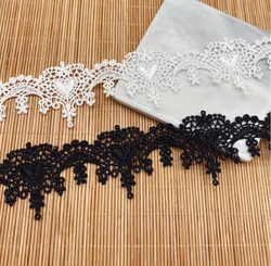 Elegant Heart & Flower Embroidered Lace Trim - 2 Yards, 4.2cm Wide for DIY Crafts & Sewing Projects (WHITE)
