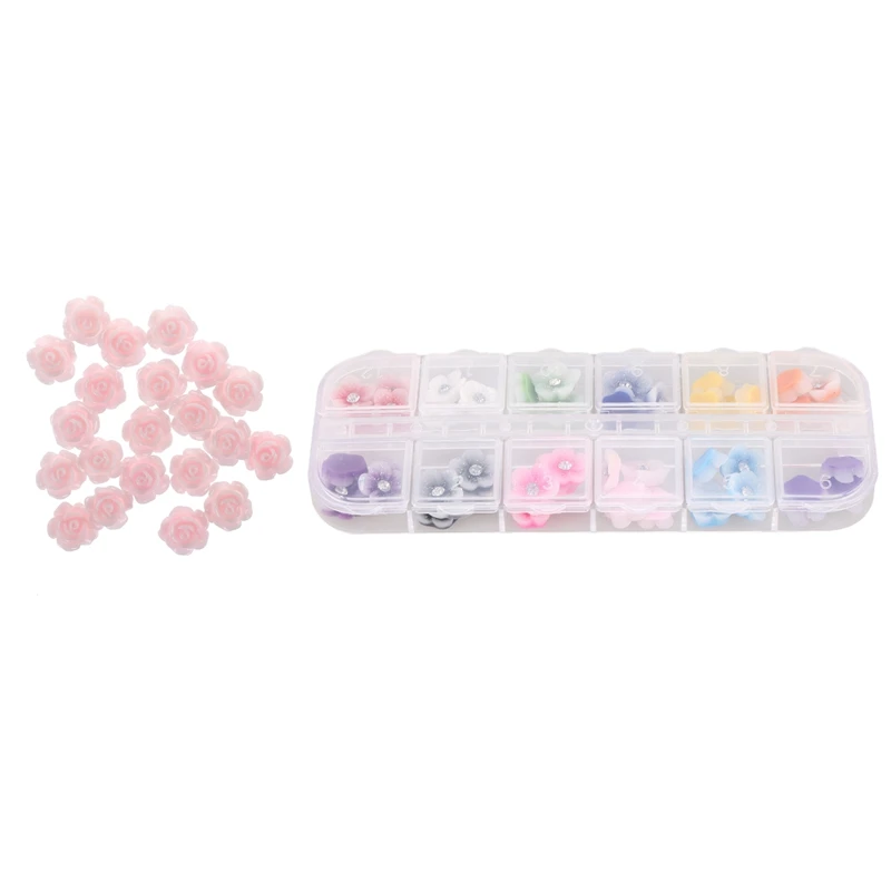 1 Bag (60Pcs)3D Mix Resin Rhinestone Glitter Flower Slice Nail Art Tips/Decals/Stickers DIY Decorations & 20Pcs 3D Pink Little R | Красота