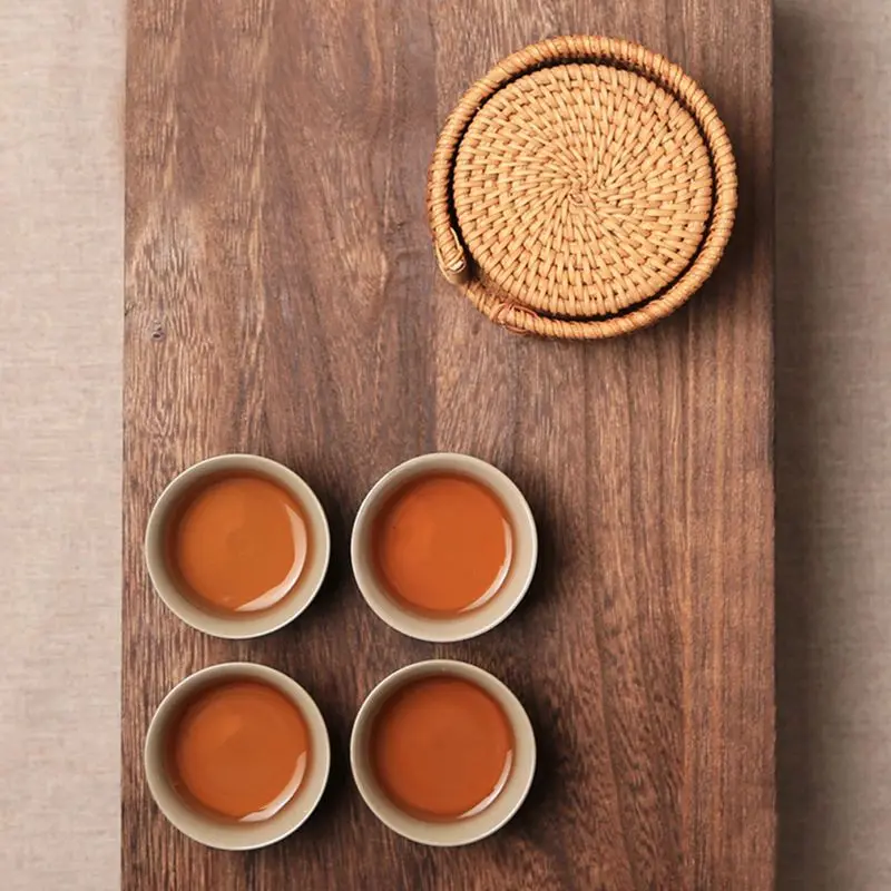 Big deal 6pcs/lot Creative drink Coasters set for kungfu tea accessories round tableware Placemat Dish mat Rattan Weave cup mat