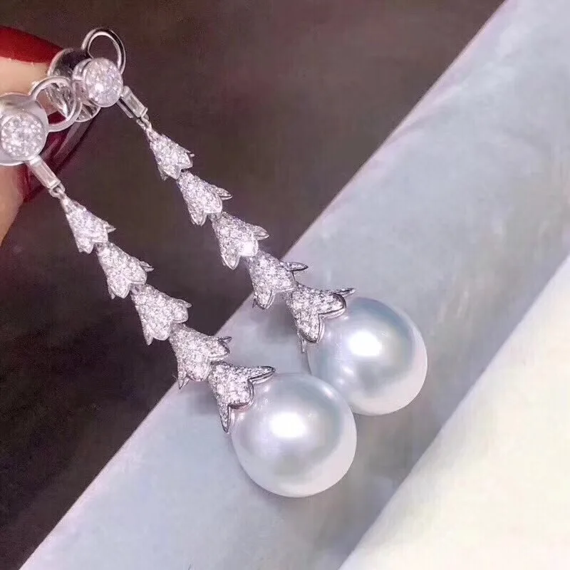 Серьги подвески женские из серебра 925 пробы с пресноводным белым жемчугом 9 10