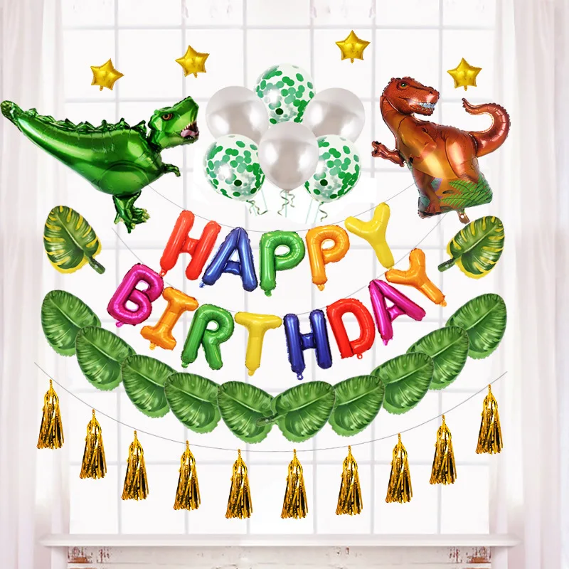 

12 inch dinosaur HAPPY BIRTHDAY Foil Balloons Happy Birthday Party Decoration Kids Cartoon tyrannosaurus Alphabet Air Balloons