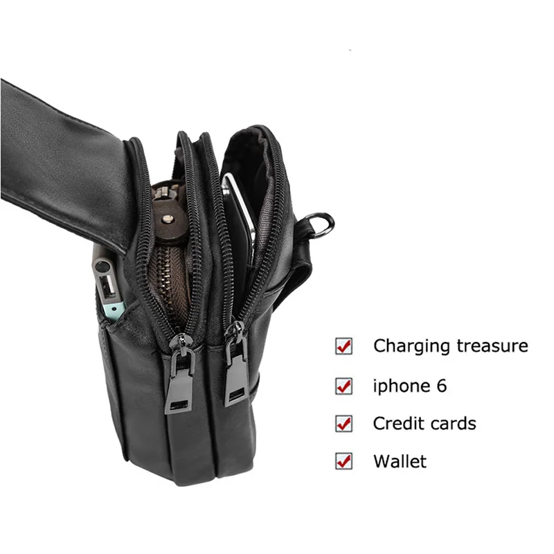 Black Men's Real Leather Fanny Waist Pack Sport Hiking Camping Belt Bag Pouch