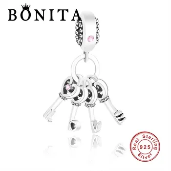 

100% 925 Sterling Silver Keys of Love Dangle Charm Fit Original Pan Charms Bracelet Necklace Beads Berloque Jewelry Making