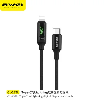 Electronics Television awei CL-123L PD 20W Type-C to Lightning Cable With Digital Display Phone Charge 5A Cables For Iphone ipad Enfield-bd.com