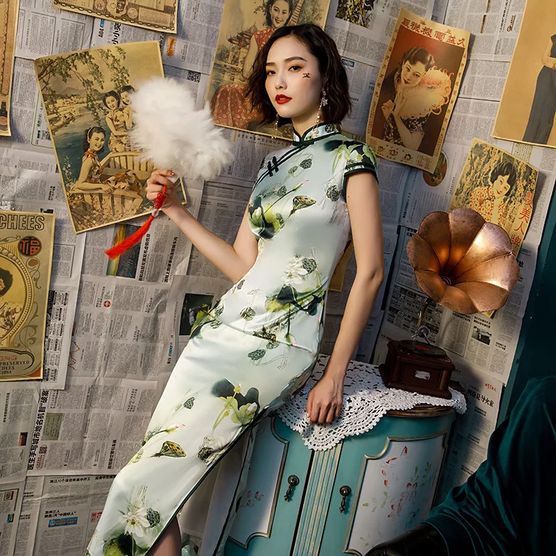 Мода печати Qipao Винтаж китайский воротник Qipao Новинка тонкий короткий рукав Улучшенный чёнсам Vestidos плюс размер S-4XL