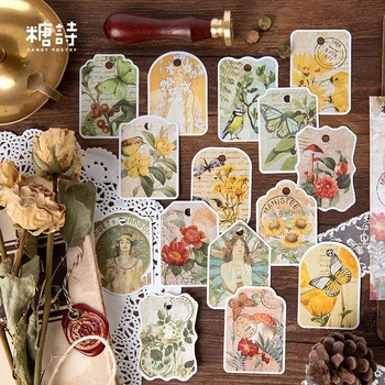 

Retro Plant Poetry flower Stamp tag Kraft paper Sticky Notes Memo Pad Diary Stationary Flakes Scrapbook Decorative Message card