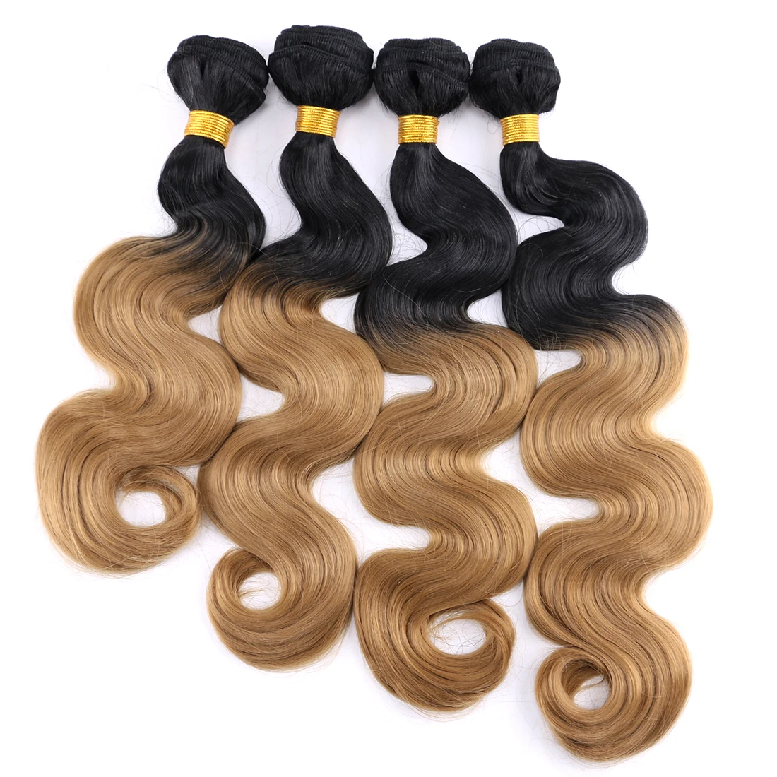 Hair Extensions Body Wave Hair Bundles ombre black to golden burgundy brown High Temperature Synthetic 100g/piece Weave
