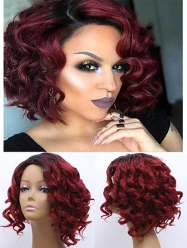 

Gres Short Wavy Synthetic Wigs for Black Women Ombre Burgundy Overwatch Cosplay Wig High Temperature Fiber Pelucas De Mujer