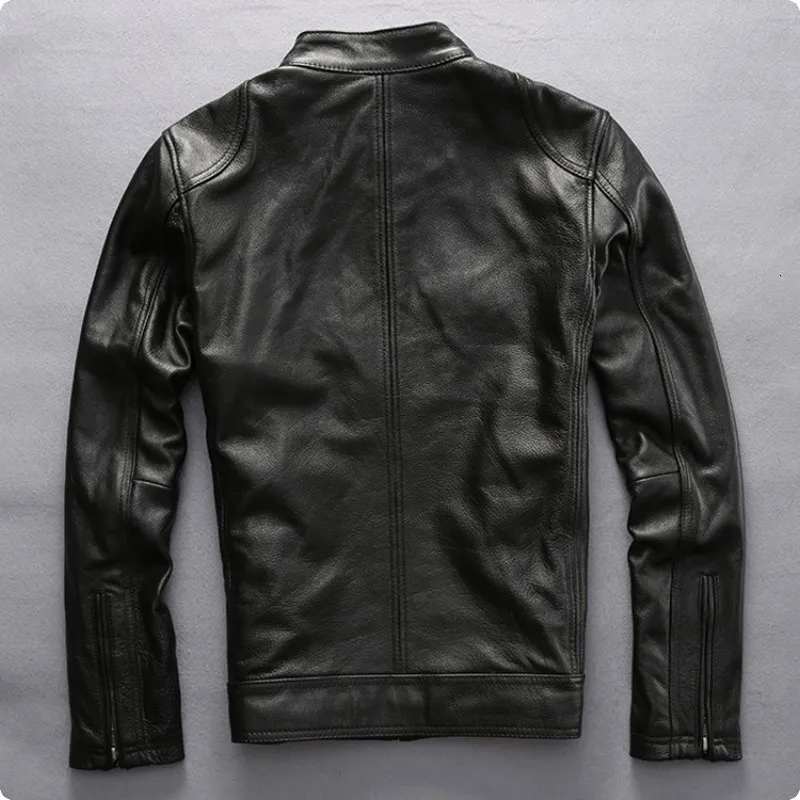 

Korean Style Slim Fit Mens Short Cow 100% Real Leather Jackets Biker Motorcycle Coat For Male Stand Collar Chaquetas Hombre
