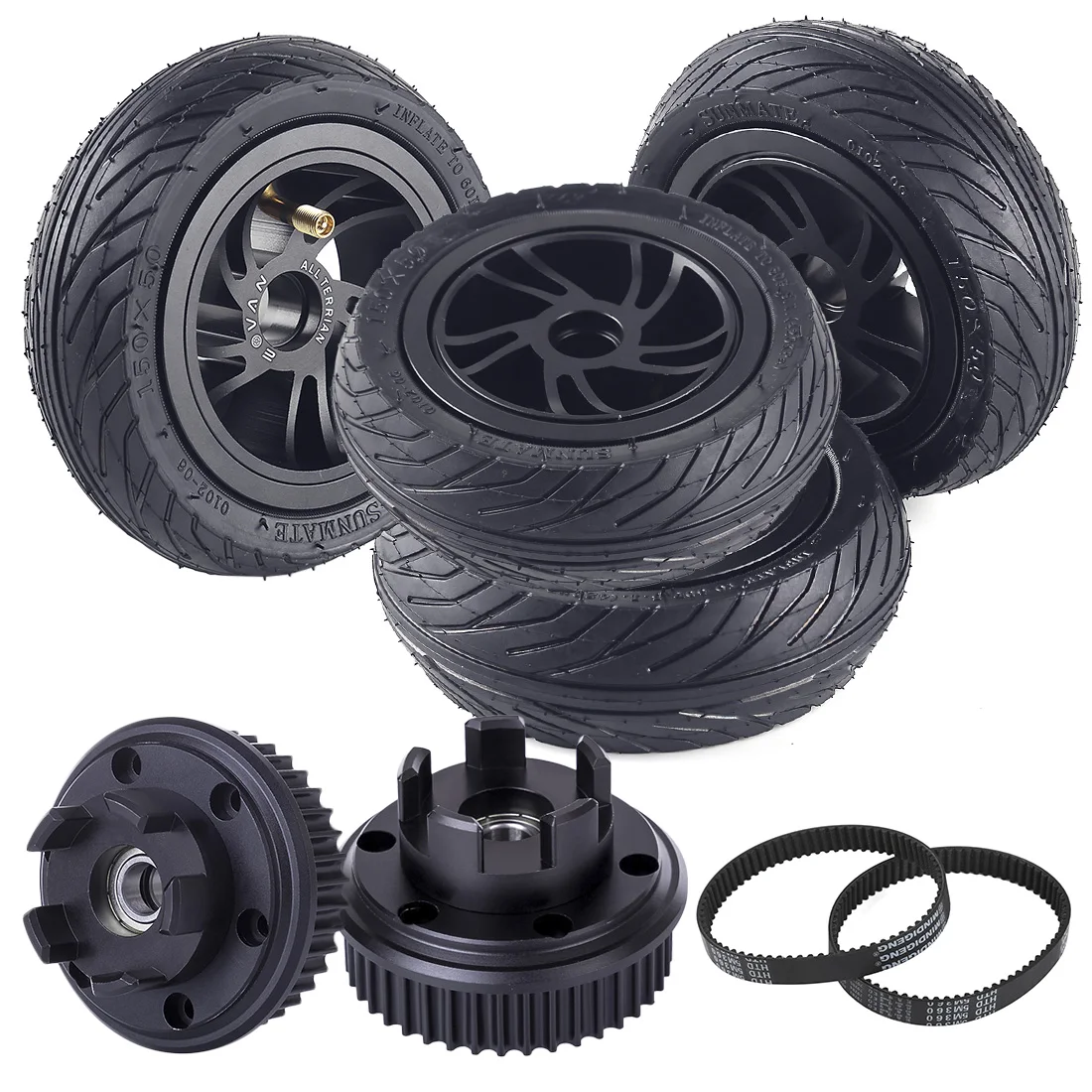 US $249.99 4Pcs 150 Mini AT AllTerrain Machinery Pneumatic Tyre Wheel For GTS Carbon Pro For Children Educational Toys Birthday GiftBlack