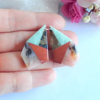 

One Set,Natural Gemstone Labradorite,Amazonite,Red River jasper with pink opal intarsia Pendants Set,36x20x4mm,6.9g