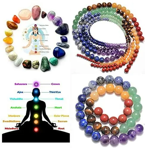 7 차크라 비즈 Amethys 타이거 아이 옥 천연석 라운드 루즈 비즈 쥬얼리 만들기 DIY 요가 치유 Reiki 팔찌 15''