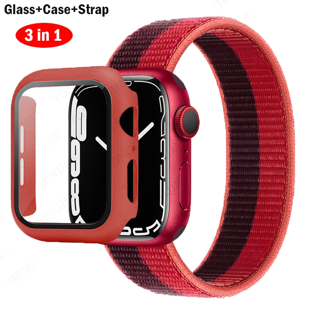 Чехол и ремешок для Apple Watch Band 45 мм 41 44 40 42 38 спортивный нейлоновый браслет-петля