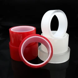 1pcs Magic Double Tape Transparent Sided Tape No Trace Reusable Waterproof Adhesive Strong Wall stickers Red Clear