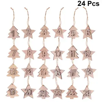 

Christmas DIY Calendar Pendant Xmas Advent Calendar Hanging Wooden Pieces Decor for Home Office Shop (Wood Color)