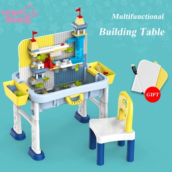 

Infant Shining Building Table Multifunctional Children Study Table Height Adjustable Table Large Particle Blocks with Chair