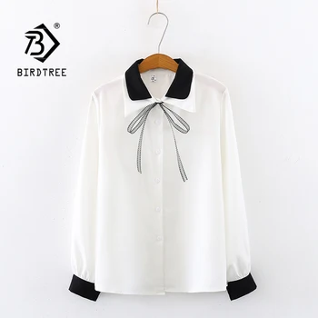 

2020 Spring New Women Solid Chiffon Long Sleeve White Shirt Double-layer Lace Up Bow Blouse Autumn Casual Tops Feminina Blusa T0